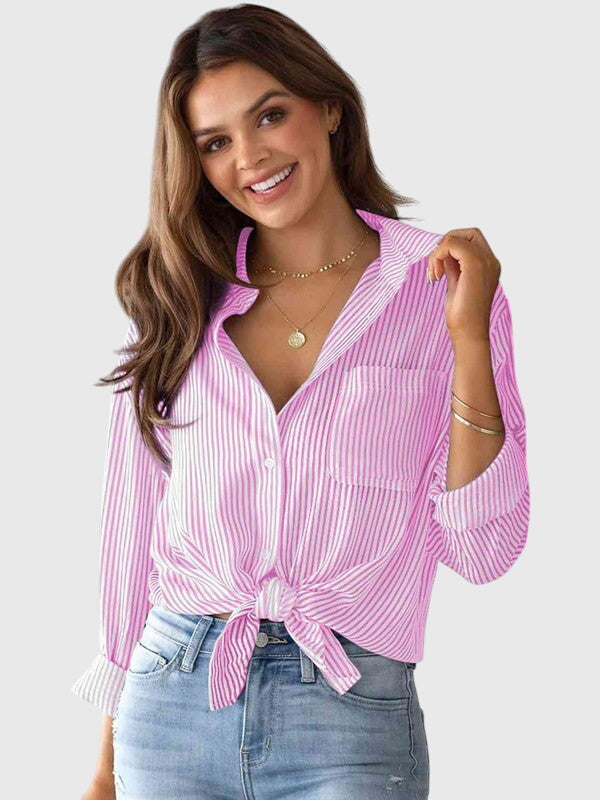 Women’s Striped Button-Up Collared Shirt
