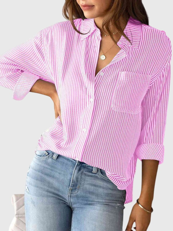 Women’s Striped Button-Up Collared Shirt