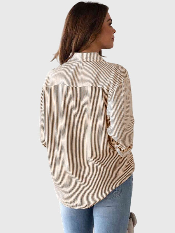 Women’s Striped Button-Up Collared Shirt