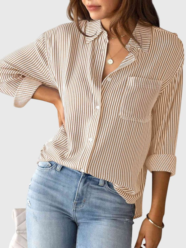 Women’s Striped Button-Up Collared Shirt