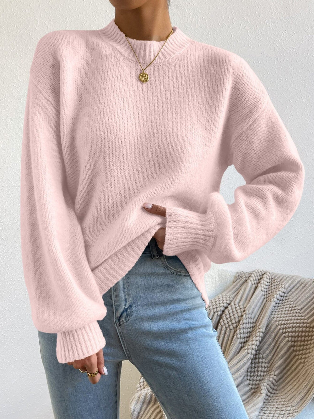 Blossom | Women's Cropped Crew Neck Ribbed Knit Sweater