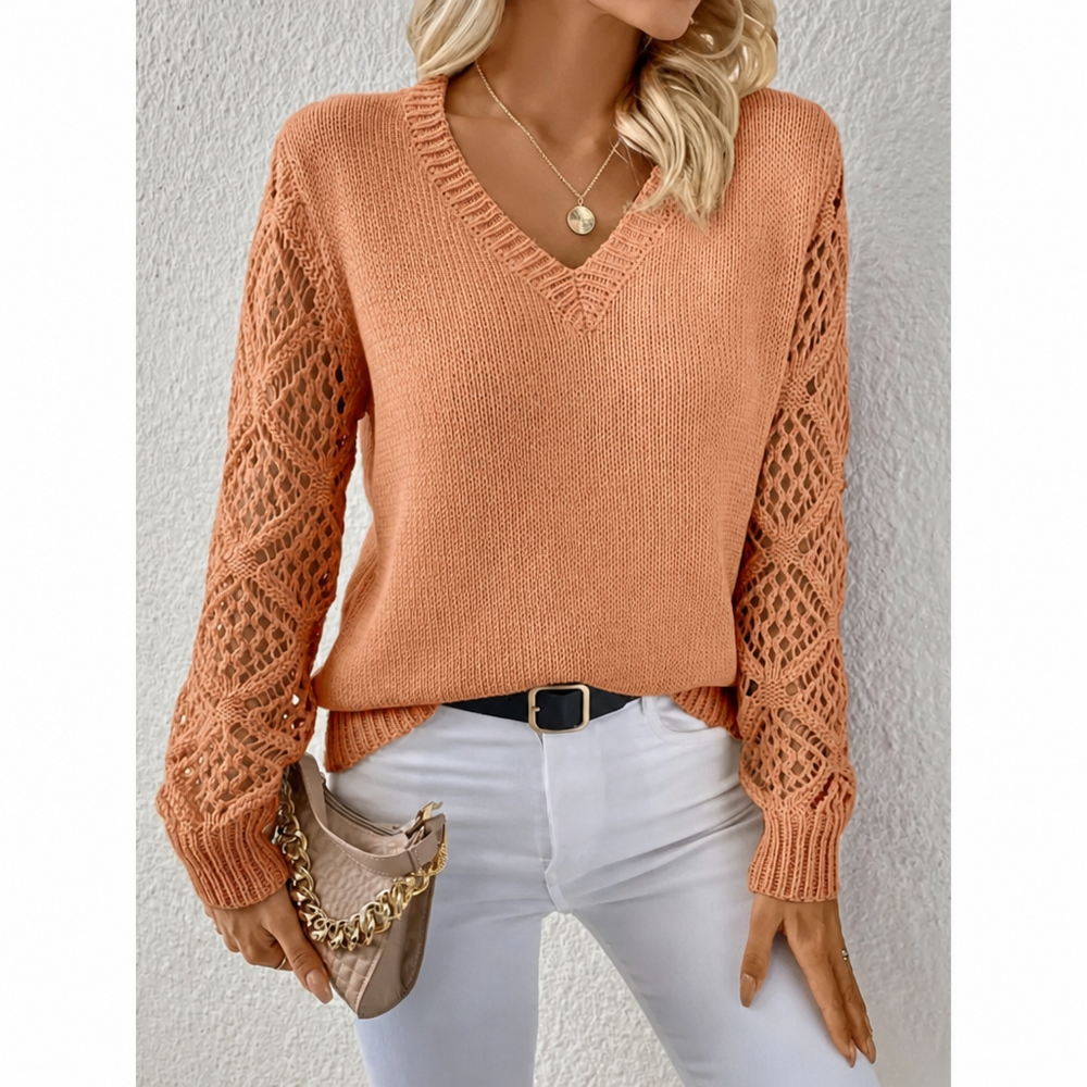 Blossom | Women's V-Neck Openwork Knit Sweater