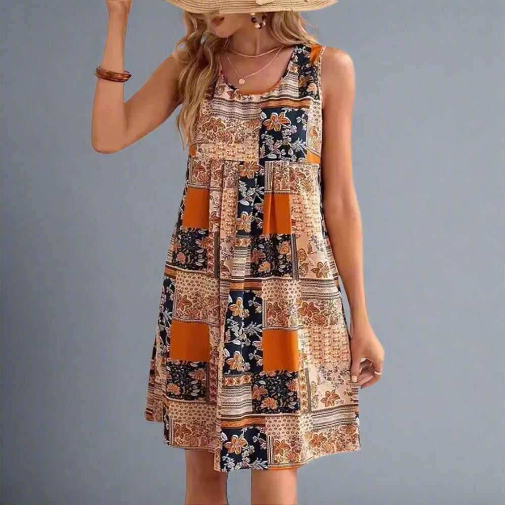 Women’s Boho Patchwork Print Sleeveless Mini Dress