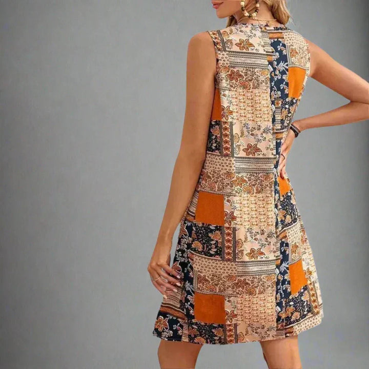 Women’s Boho Patchwork Print Sleeveless Mini Dress