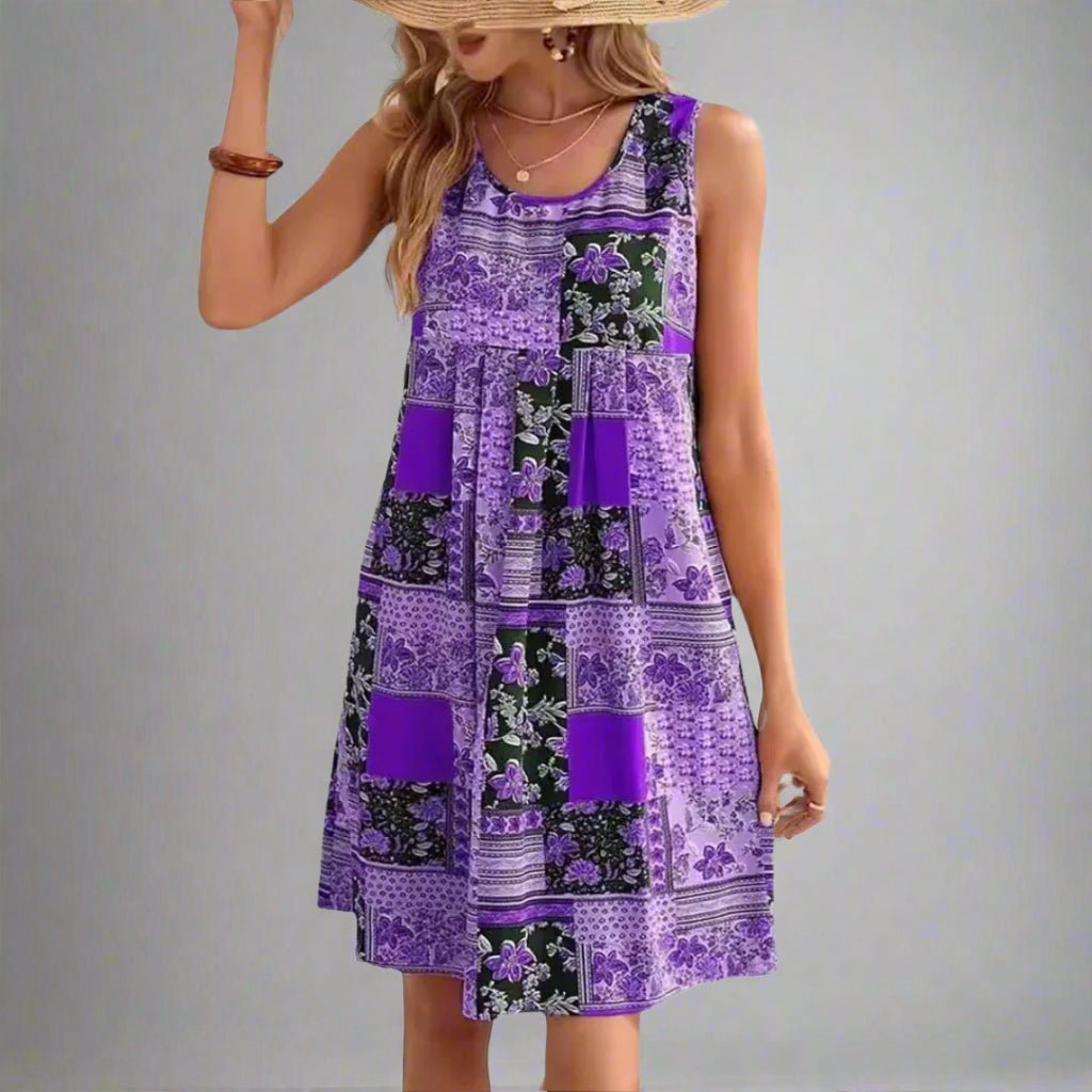 Women’s Boho Patchwork Print Sleeveless Mini Dress