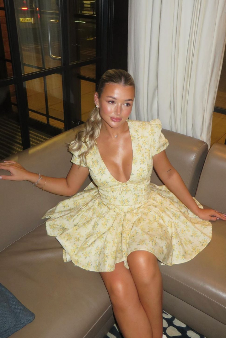 Women’s Floral A-Line Puff Sleeve Mini Dress