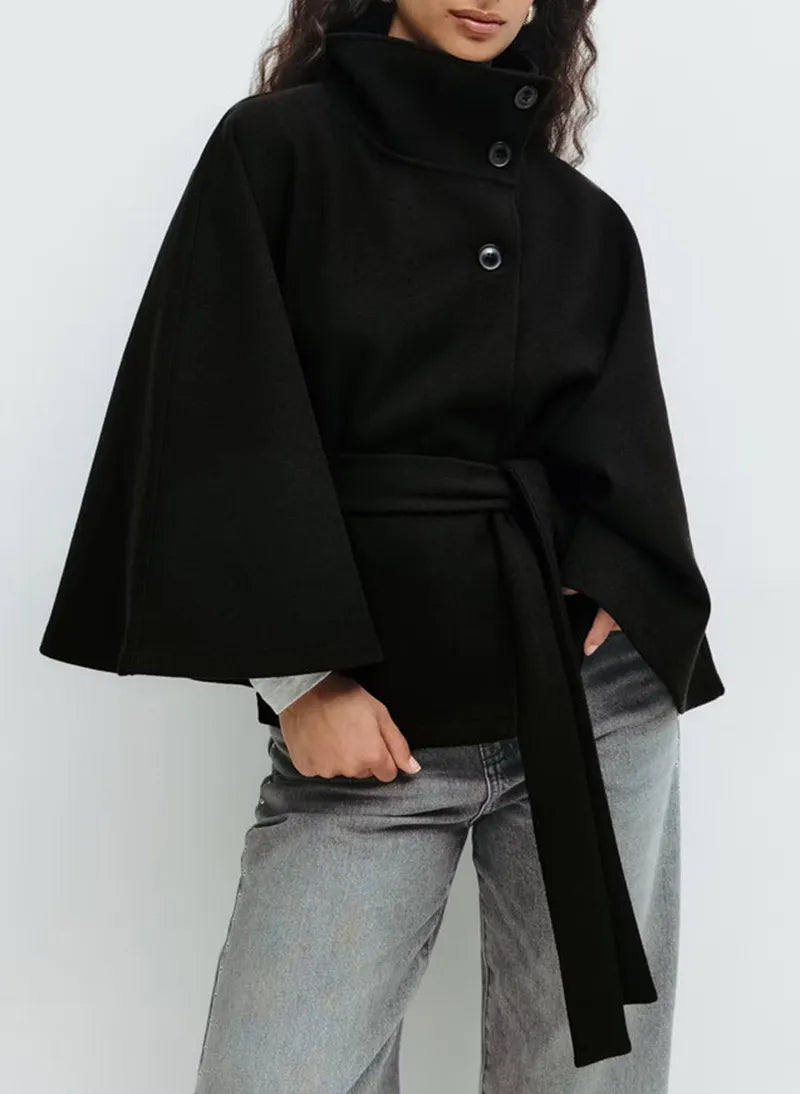 Celine | Women's Belted Long Cape Coat