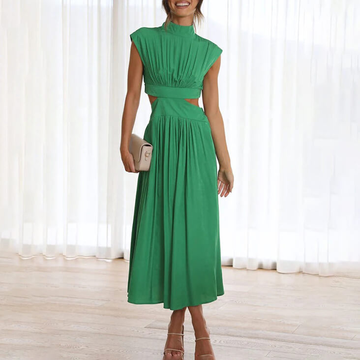 Women’s High-Neck Wedding Guest Pleated Maxi Dress