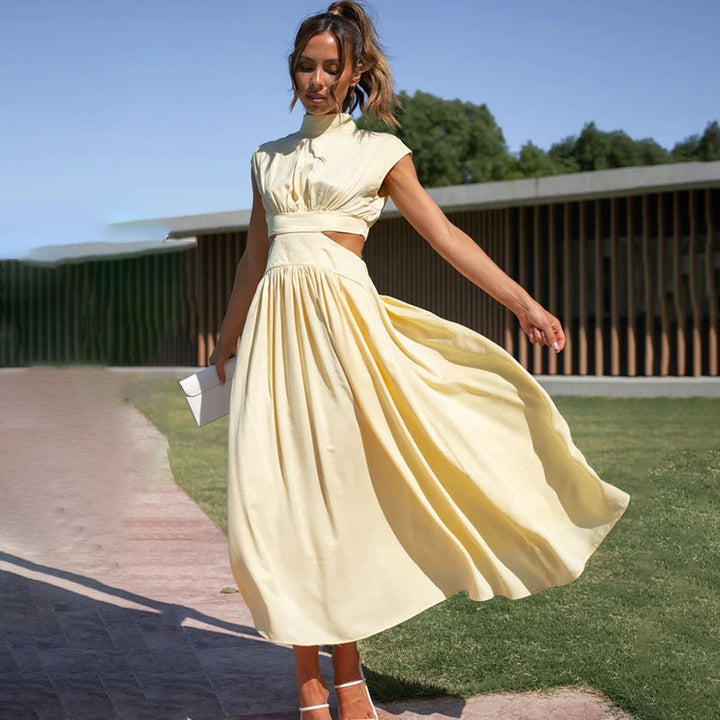 Women’s High-Neck Wedding Guest Pleated Maxi Dress