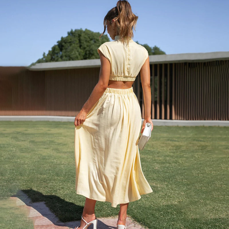 Women’s High-Neck Wedding Guest Pleated Maxi Dress