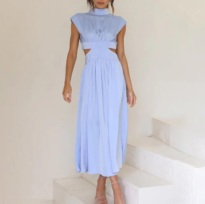 Women’s High-Neck Wedding Guest Pleated Maxi Dress