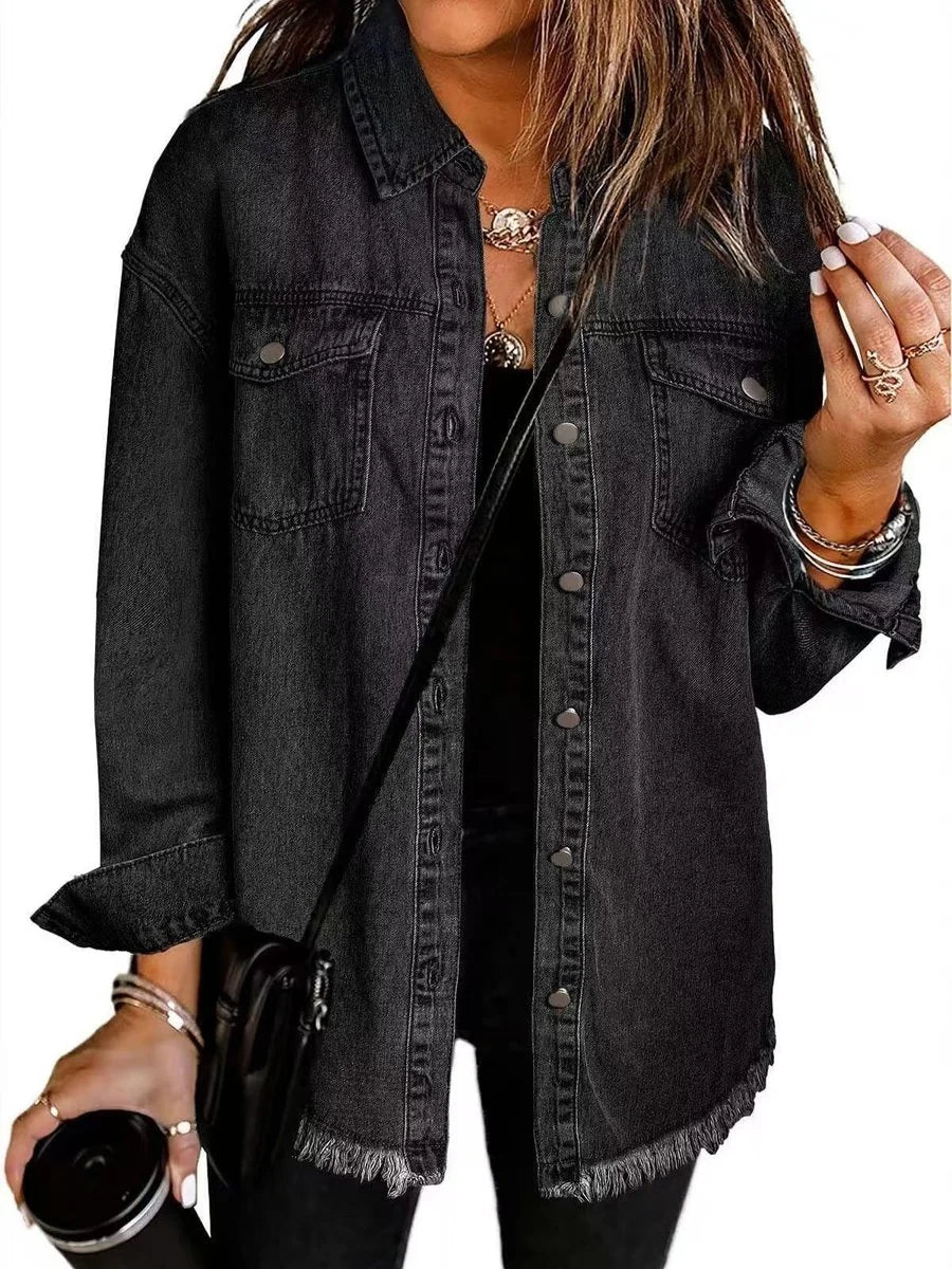 Dakota | Women's Oversized Button-Down Fringe Denim Jacket