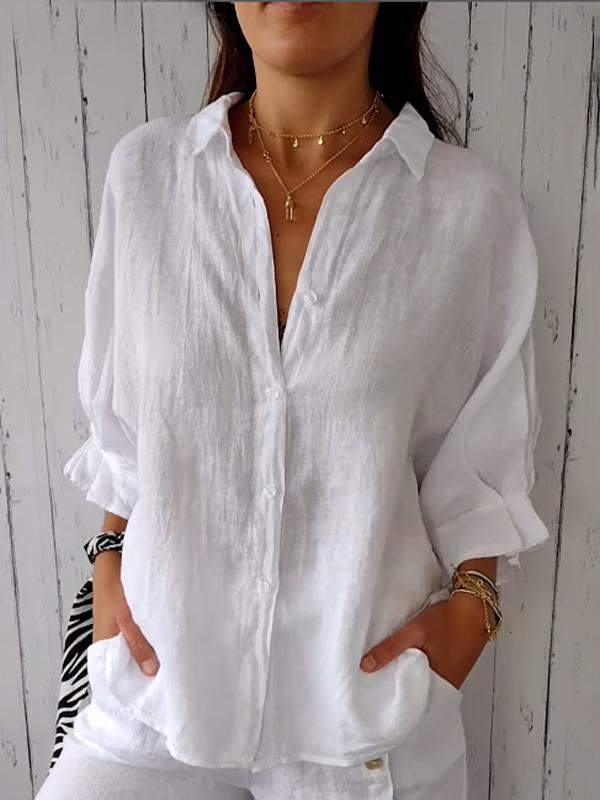 Women’s Linen Button-Down Shirt With Relaxed Fit And Long Sleeves
