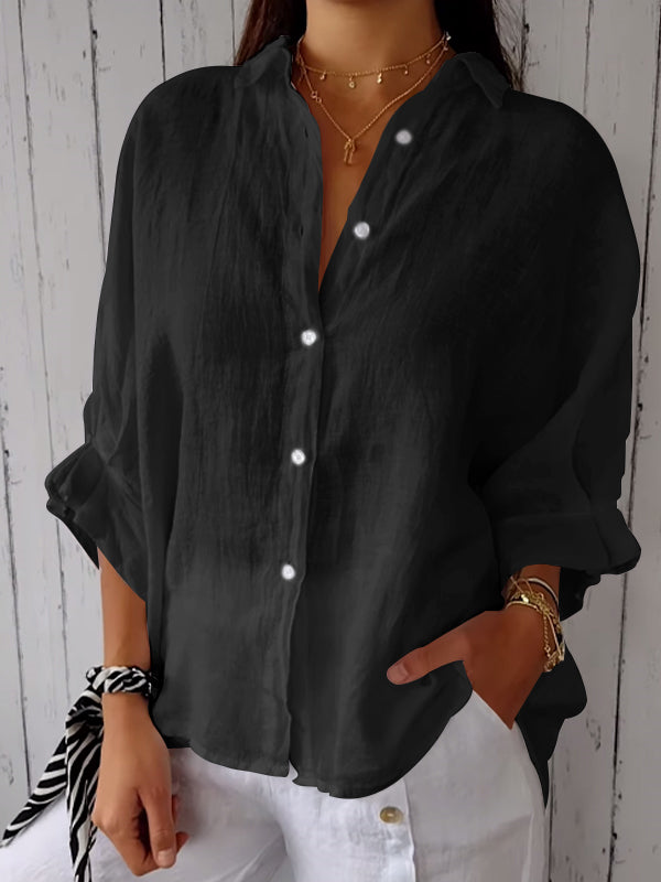 Women’s Linen Button-Down Shirt With Relaxed Fit And Long Sleeves