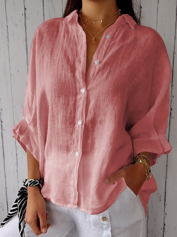 Women’s Linen Button-Down Shirt With Relaxed Fit And Long Sleeves