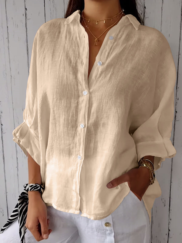 Women’s Linen Button-Down Shirt With Relaxed Fit And Long Sleeves