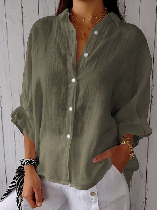 Women’s Linen Button-Down Shirt With Relaxed Fit And Long Sleeves