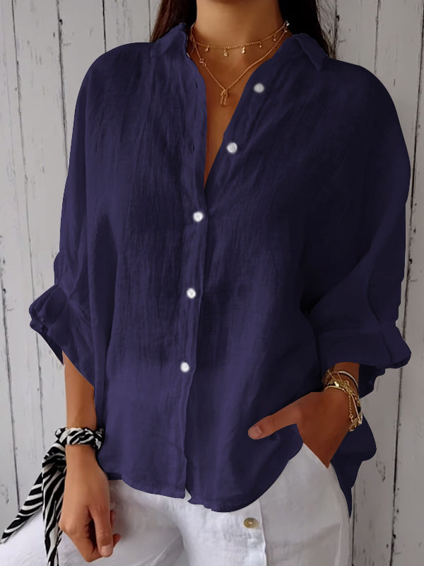 Women’s Linen Button-Down Shirt With Relaxed Fit And Long Sleeves