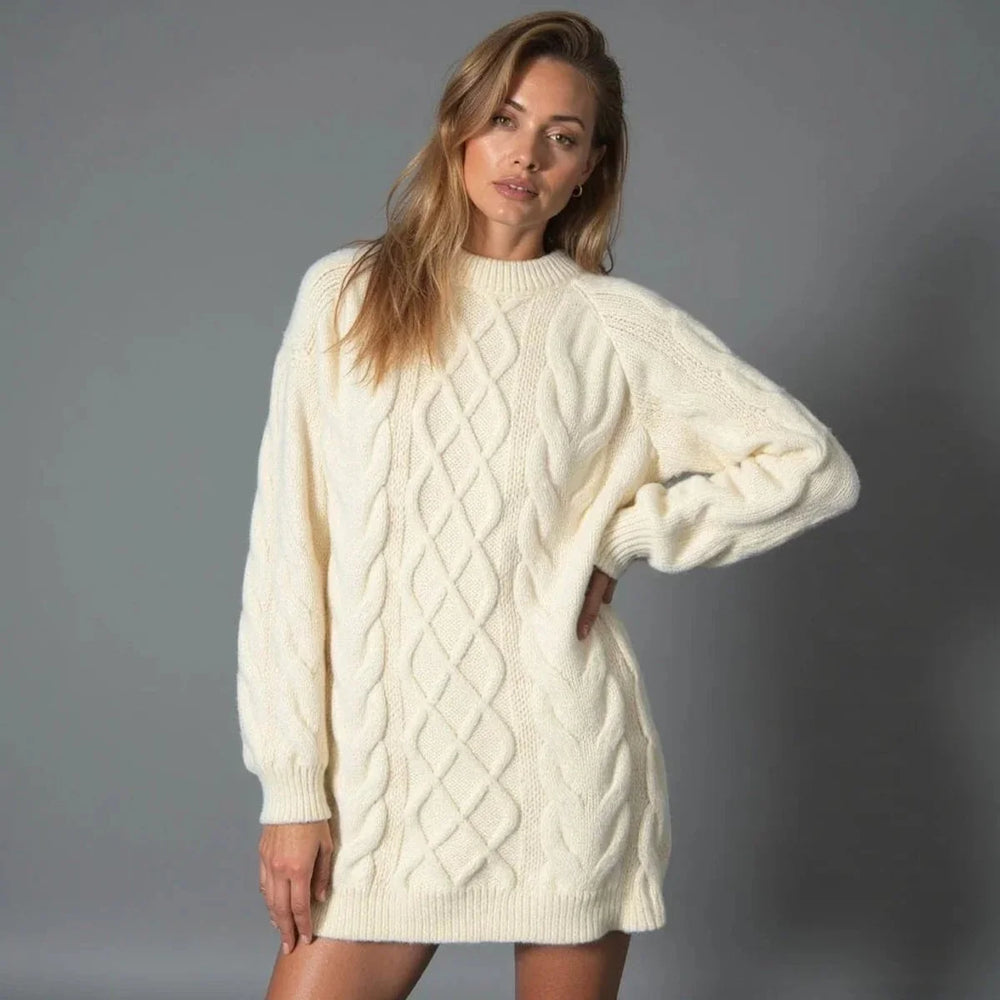 Emily | Women's Oversized Cable Knit Sweater Dress Crew Neck