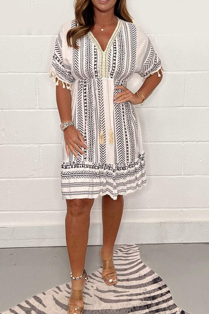 Women’s Boho Printed V-Neck Summer Mini Dress