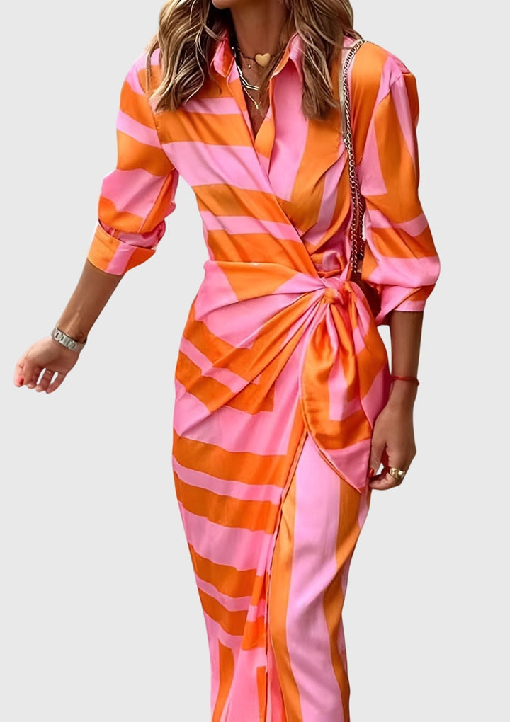 Women’s Striped Wrap Midi Dress