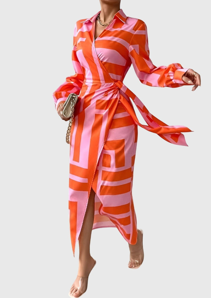 Women’s Striped Wrap Midi Dress