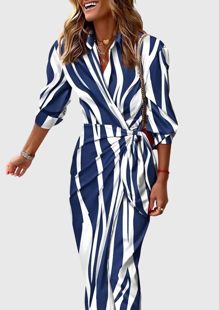 Women’s Striped Wrap Midi Dress