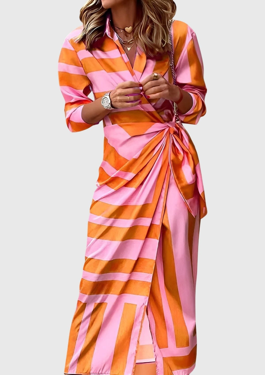 Women’s Striped Wrap Midi Dress