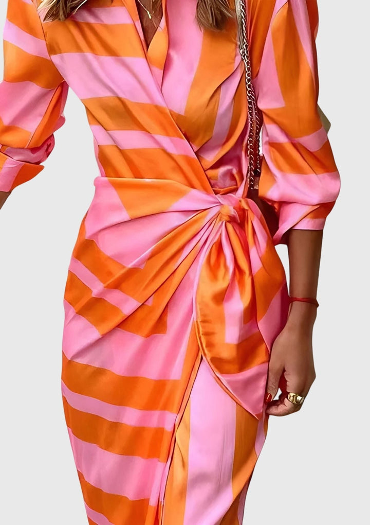 Women’s Striped Wrap Midi Dress
