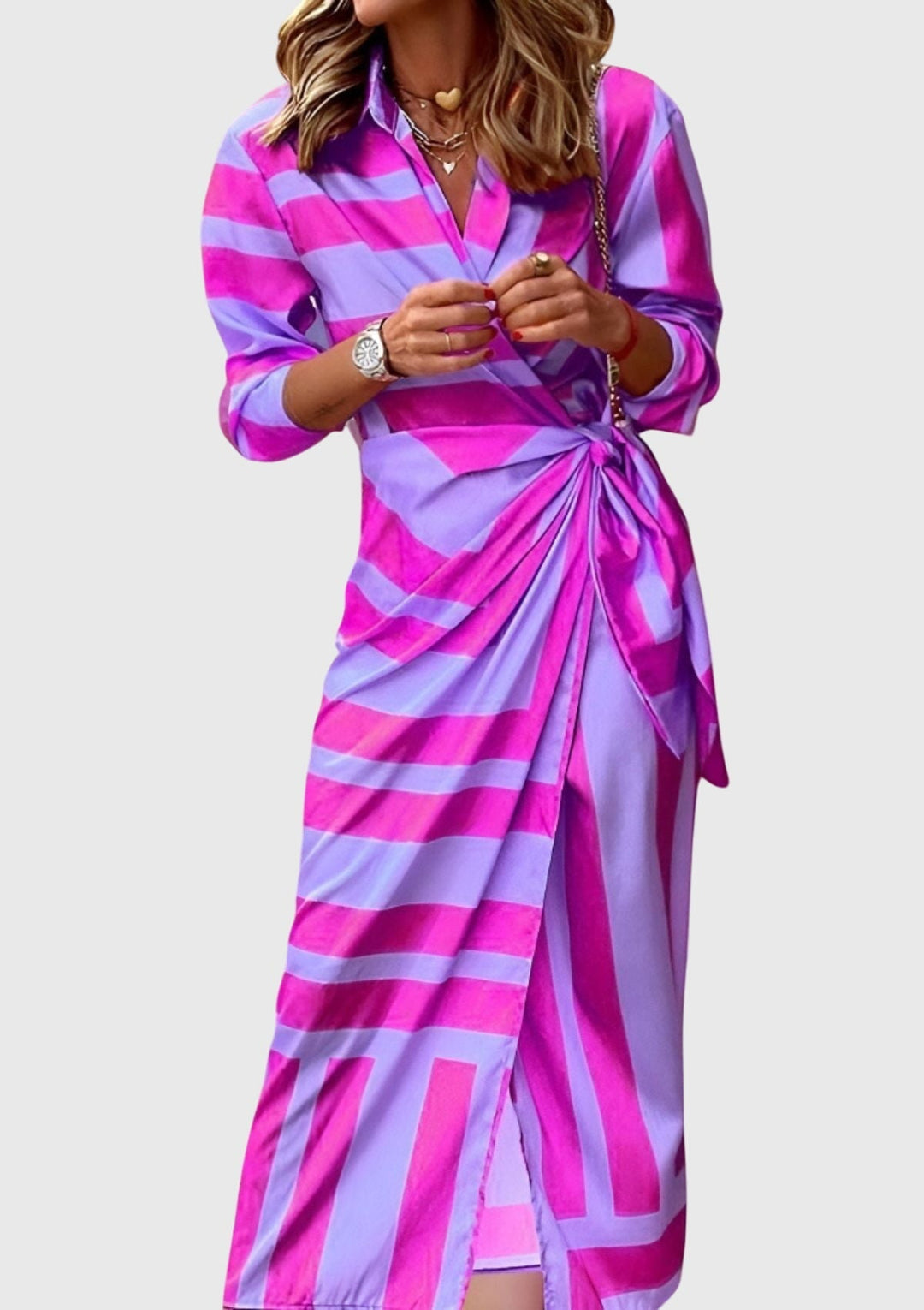 Women’s Striped Wrap Midi Dress