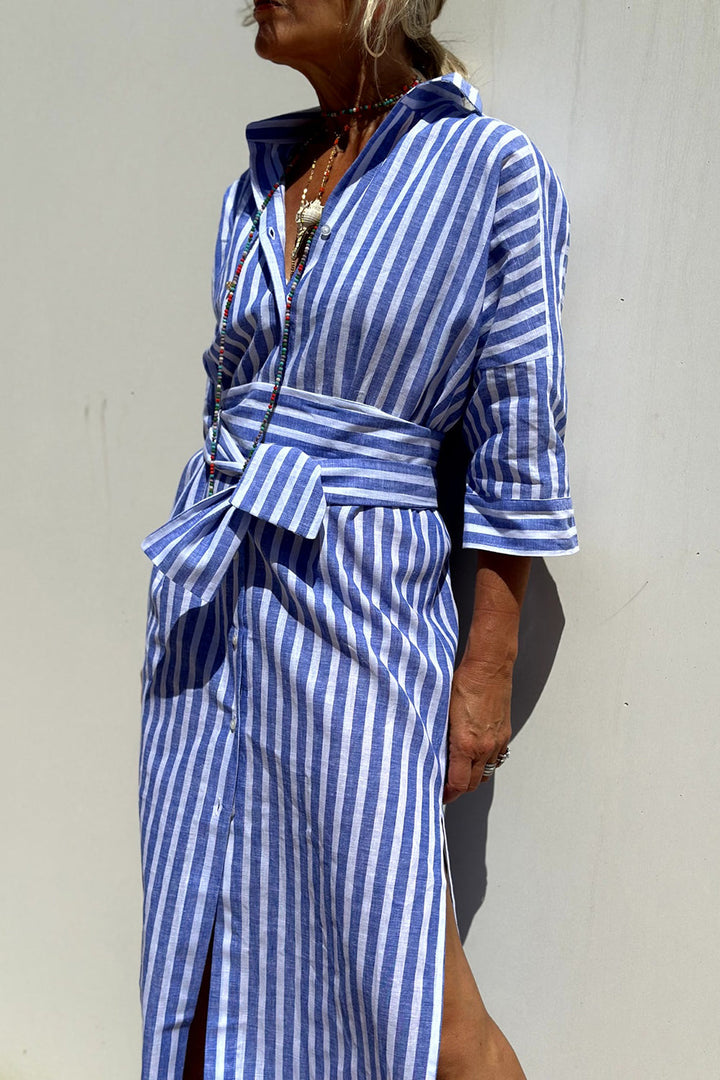 Women’s Striped Summer Shirt Midi Dress