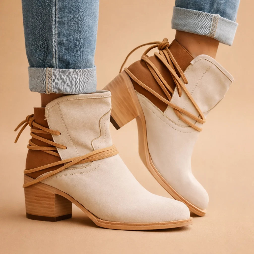 Harper | Women's Leather Stacked Heel Lace-Up Ankle Boots