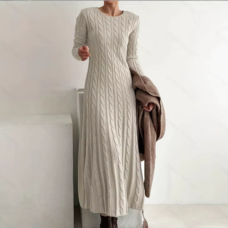 Harper | Women's Round Neck Cable Knit Sweater Dress