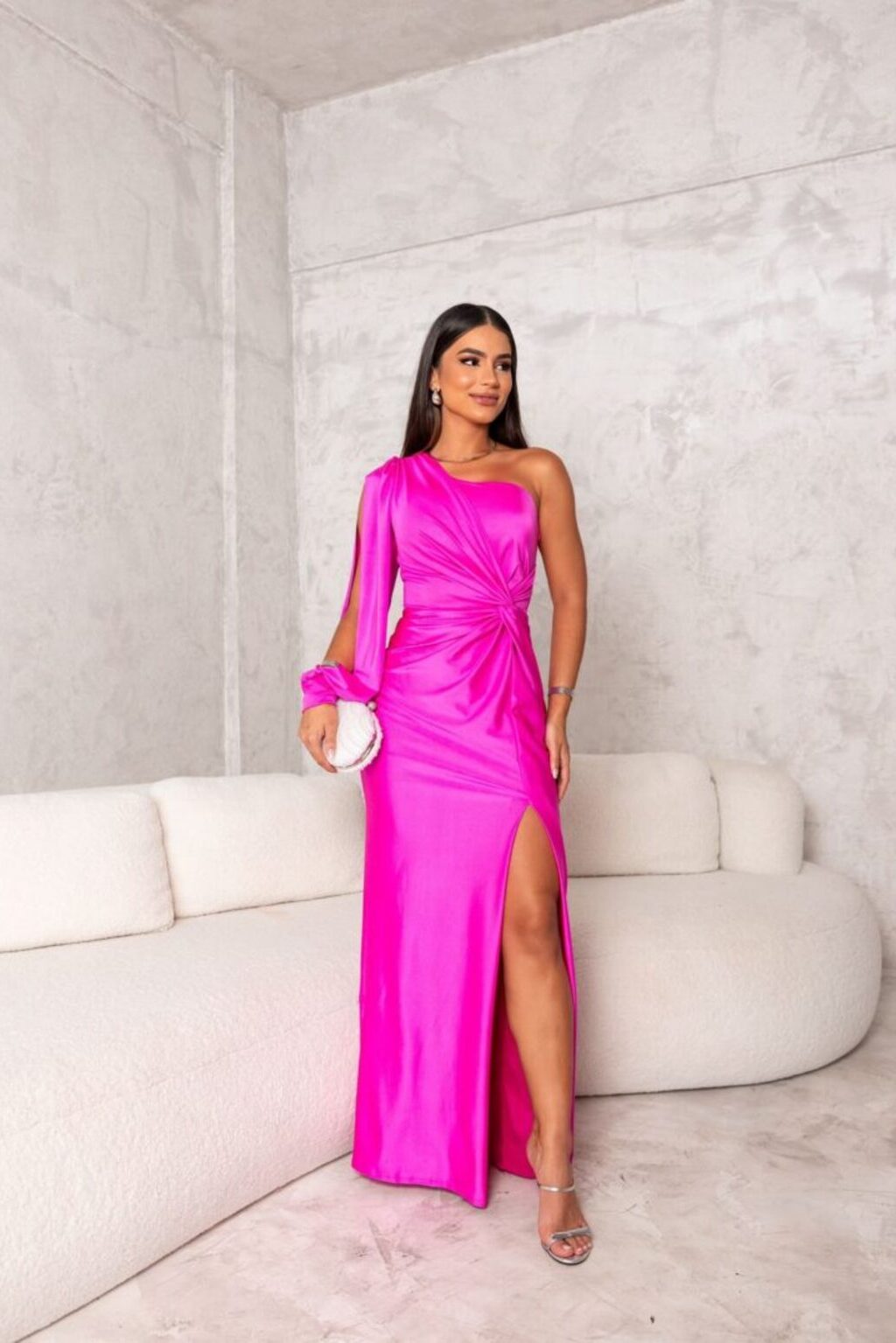 Women’s Elegant One-Shoulder Draped Wedding Guest Maxi Dress