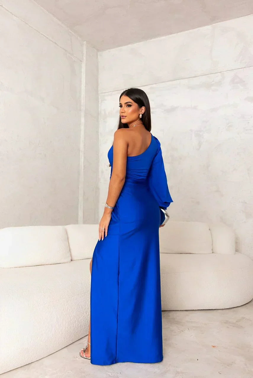 Women’s Elegant One-Shoulder Draped Wedding Guest Maxi Dress