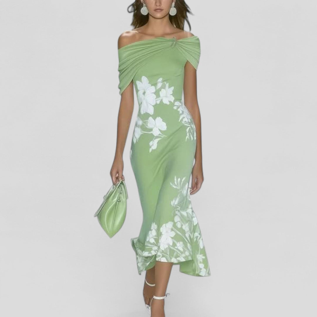 Women’s Elegant Floral Off-Shoulder Midi Dress