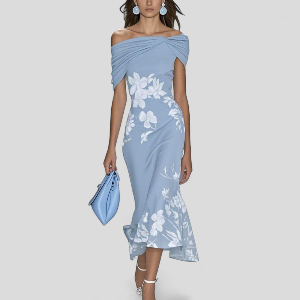 Women’s Elegant Floral Off-Shoulder Midi Dress