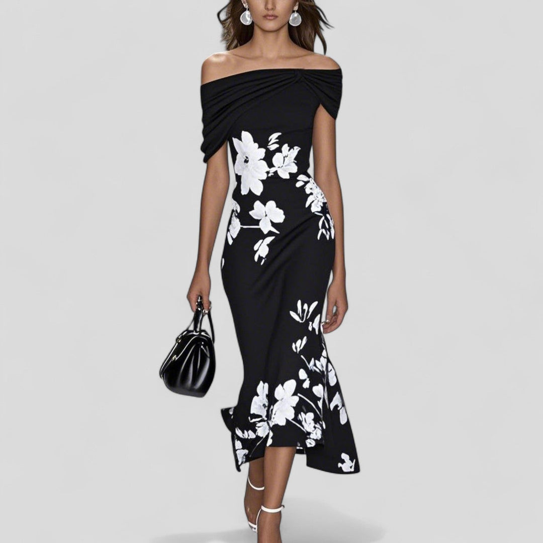 Women’s Elegant Floral Off-Shoulder Midi Dress