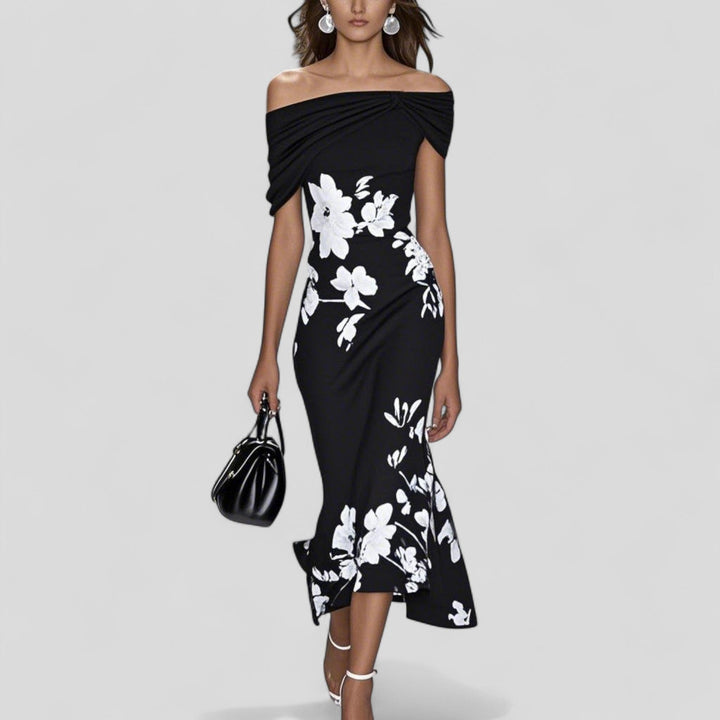 Women’s Elegant Floral Off-Shoulder Midi Dress