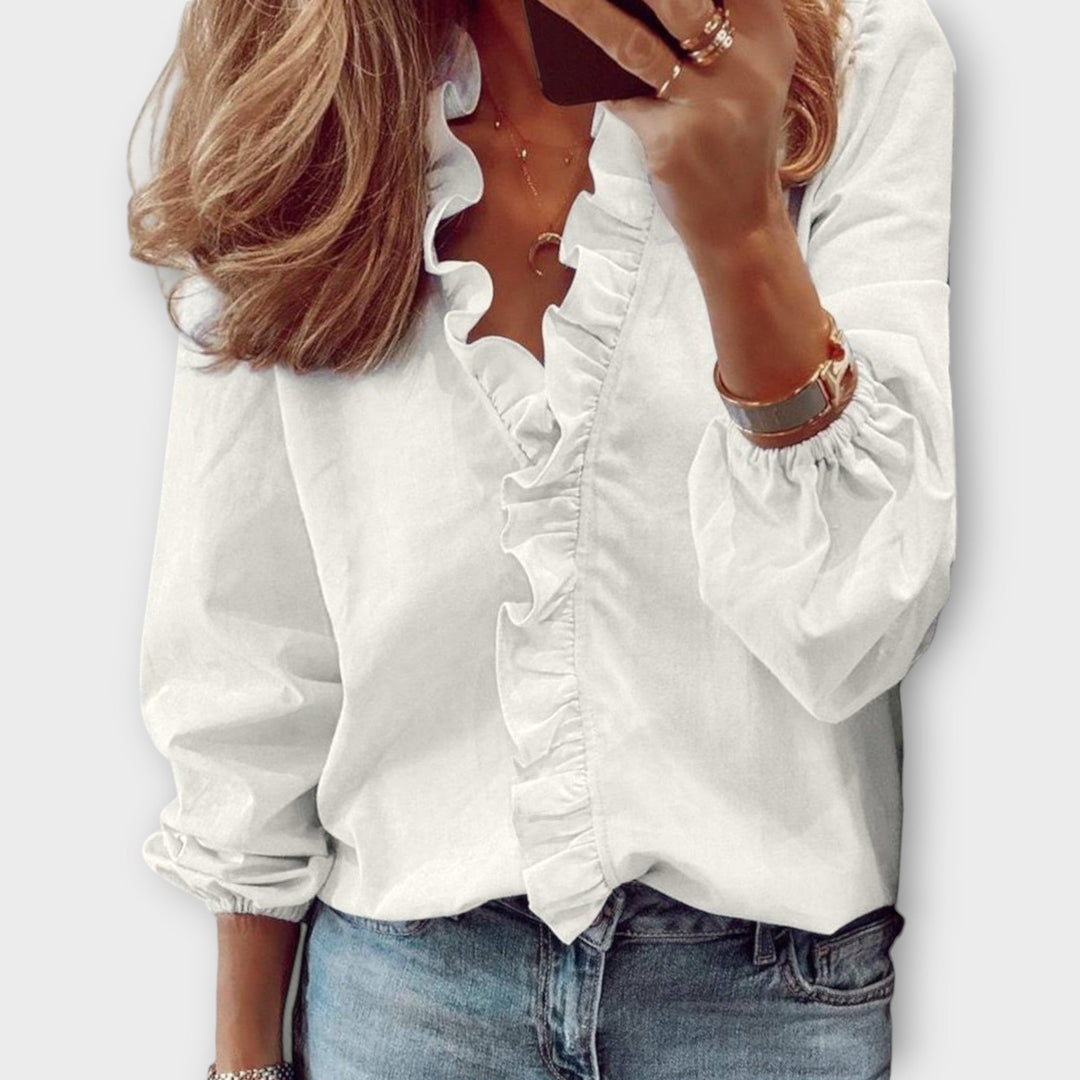 Women’s Elegant V-Neck Ruffle Blouse
