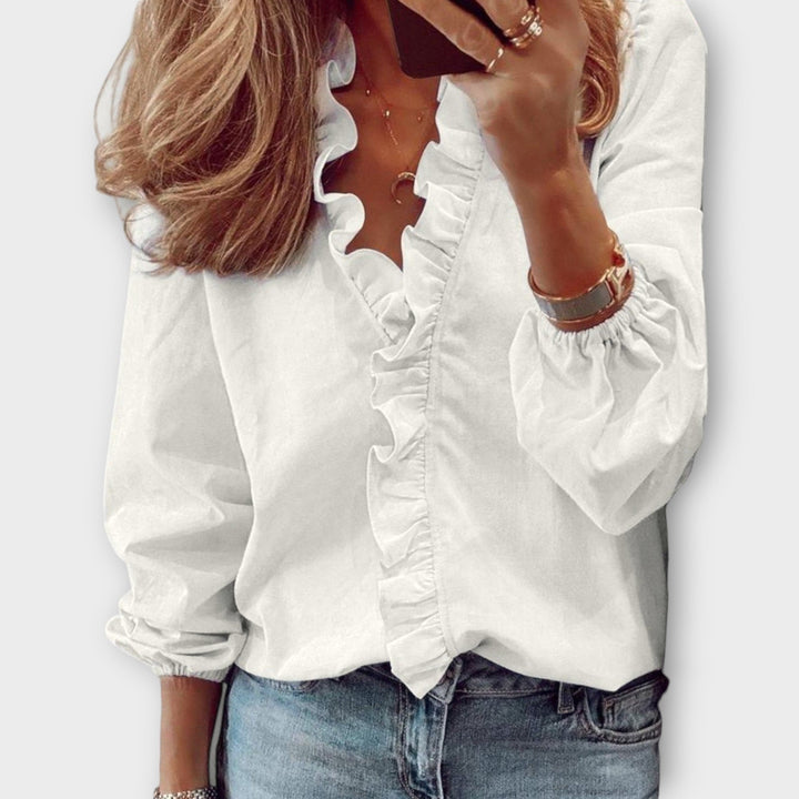 Women’s Elegant V-Neck Ruffle Blouse