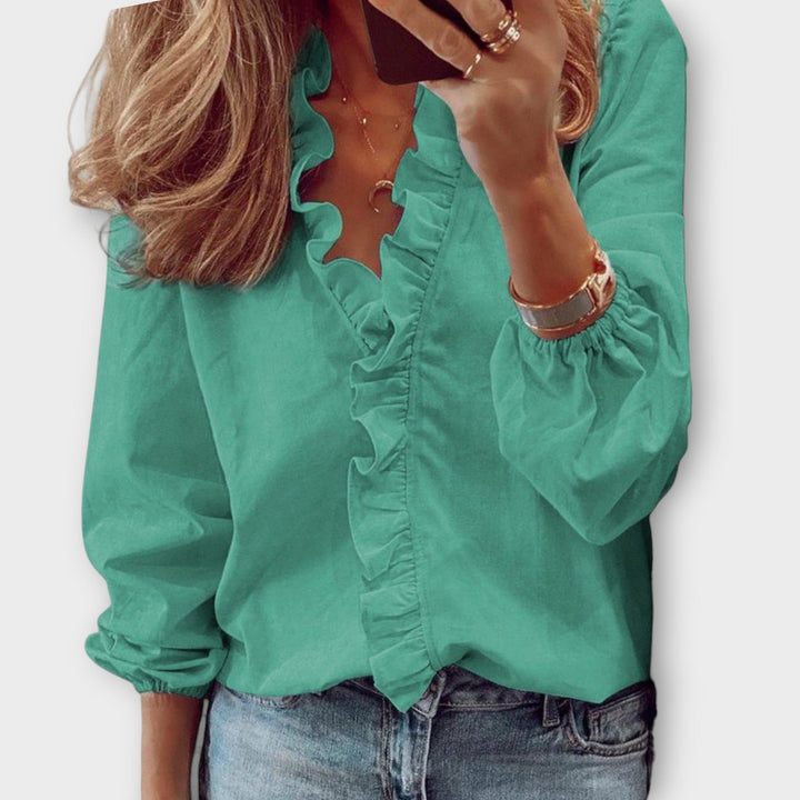 Women’s Elegant V-Neck Ruffle Blouse