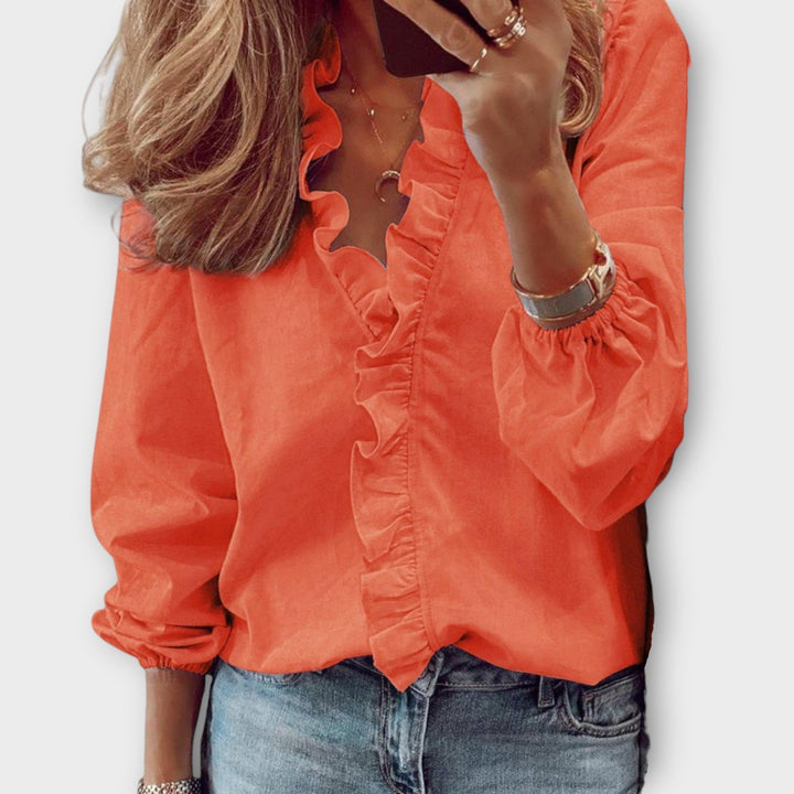 Women’s Elegant V-Neck Ruffle Blouse