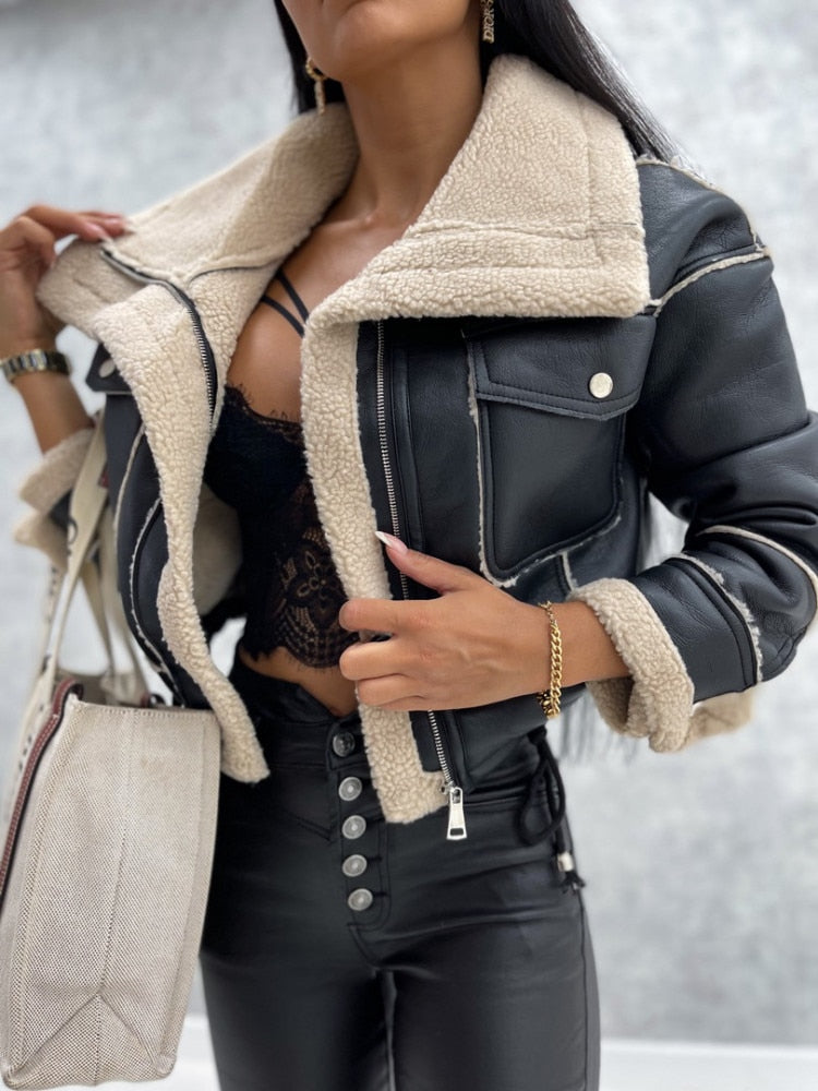 Ivy | Women's Cropped Faux Shearling Winter Jacket