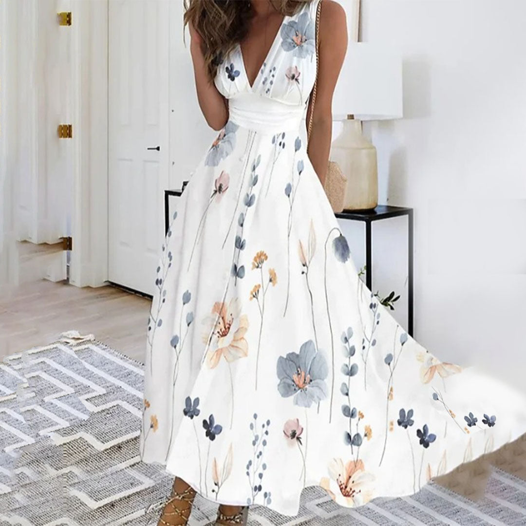 Women’s Sleeveless Floral Print V-Neck Maxi Dress