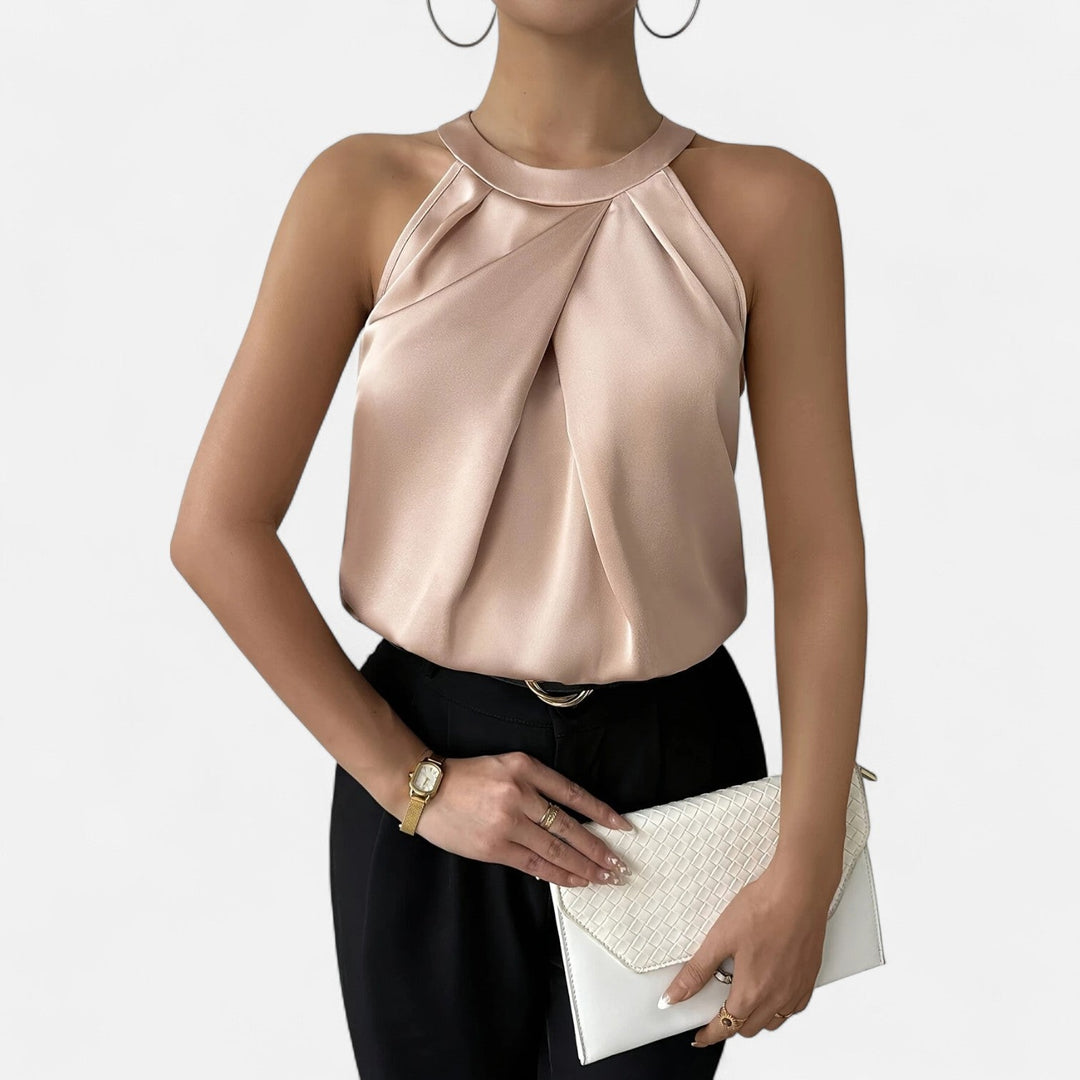Women’s Elegant Pleated Front Draped Satin Top