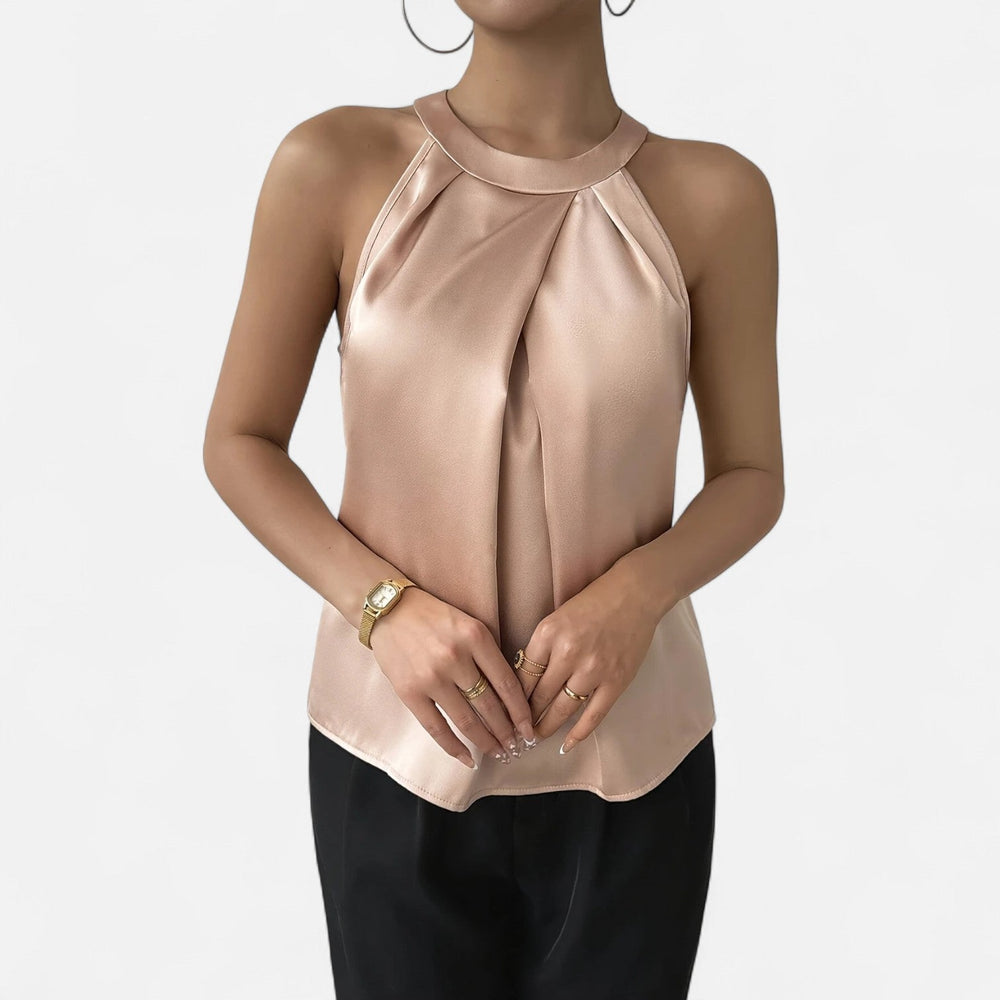 Women’s Elegant Pleated Front Draped Satin Top