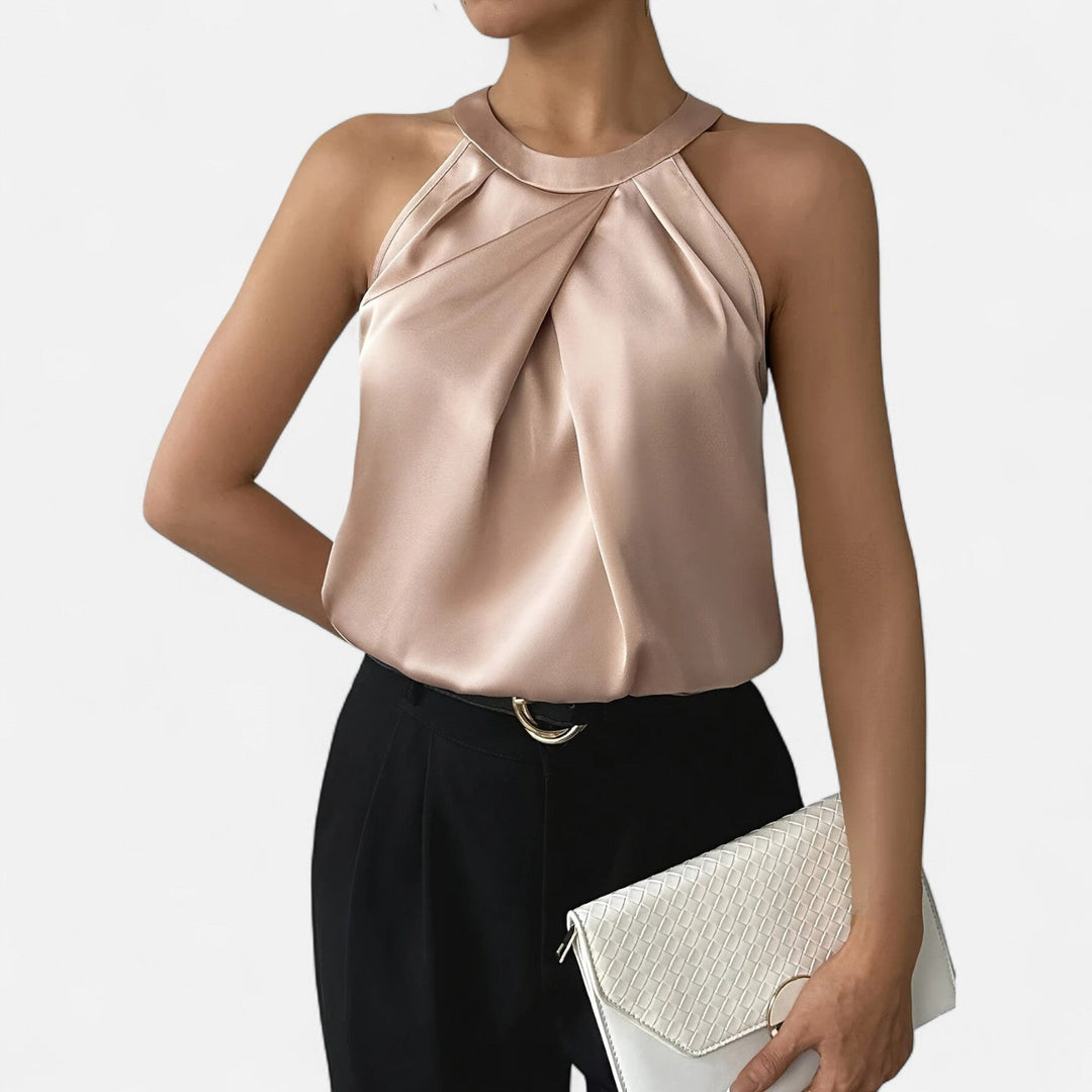 Women’s Elegant Pleated Front Draped Satin Top