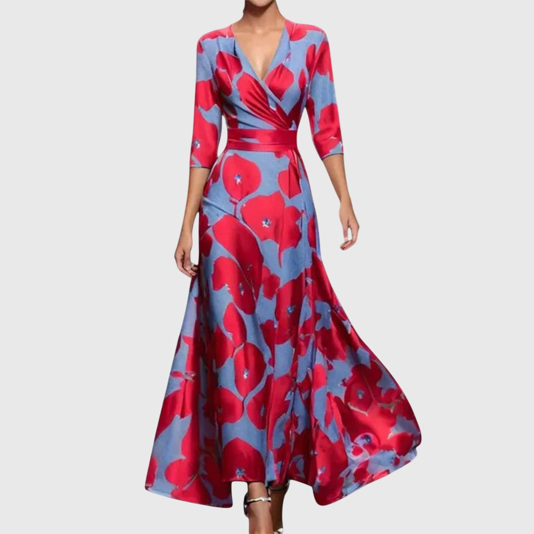 Women’s Elegant Floral Wrap Maxi Dress
