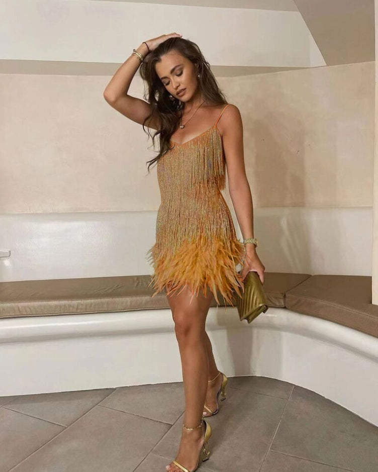 Women’s Glamorous Feather Sequin Cocktail Dress